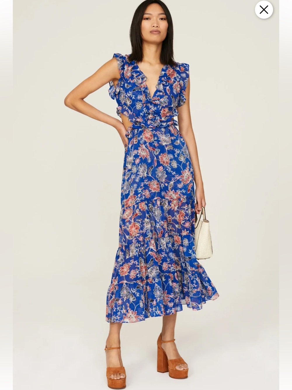 NWT MISA Los Angeles Women's Blue Natasha Cut-Out Ruffled Midi-Dress - Picture 1 of 11